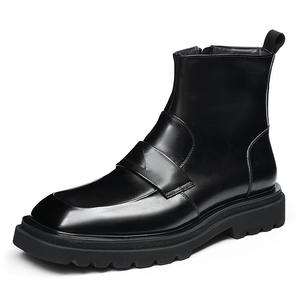 Botas de Tobillo para Hombre, Primavera-Otoño, Parte Superior de Cuero Genuino con Estampado de Leopardo, Suela de Goma, Impermeables, para Trabajo - Product Image 1