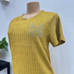 Ensemble décontracté plissé pour <span class=keywords><strong>femme</strong></span> <span class=keywords><strong>africaine</strong></span>, en tissu respirant, orné de strass, à manches courtes, idéal pour l'été – Nouvelle collection usine de vêtements - Product Image 4