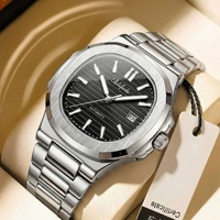 Montre à quartz Aili Feida pour homme, 43 mm, acier inoxydable, fond creux visible, lumineuse, épaisseur du boîtier 11 mm, étanche 30 m