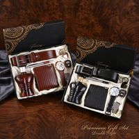 Kotak Hadiah Aksesoris Harian Pria Wisteria: Sabuk Kulit, Dompet, Jam Tangan, Kacamata Hitam, Parfum, Pulpen, Gantungan Kunci, Pembuka Botol