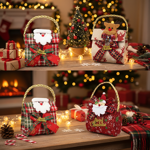5.5 personalizzabile \ "lino canapa natale borsa a mano 96PC/CS con albero di Babbo Natale pupazzo di neve caramelle per feste di festa evento di stoccaggio - Product Image 3
