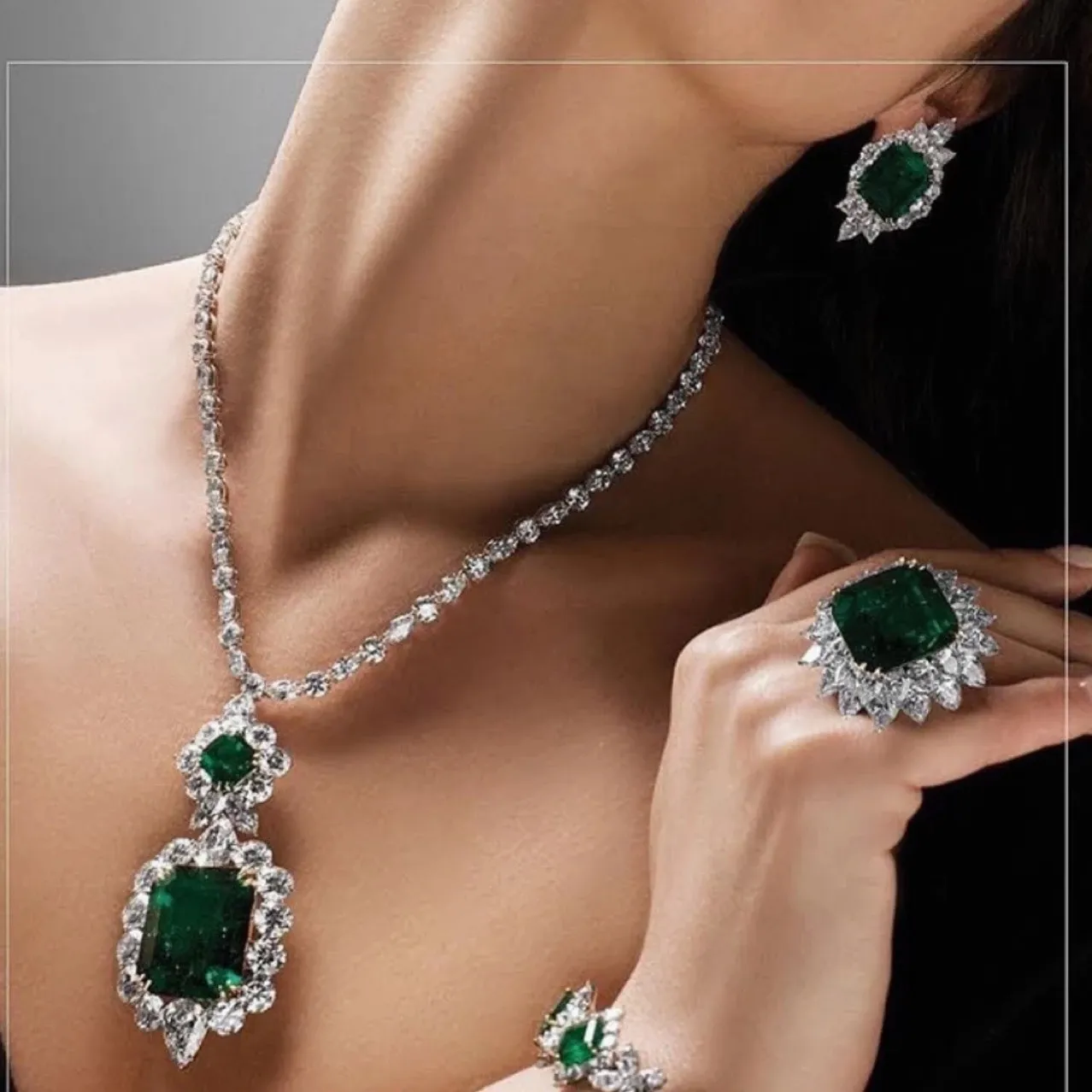 Роскошные геометрические женские серьги, ожерелье, комплект из 2 предметов, синий зеленый циркон, свадебные украшения, аксессуары, подарки