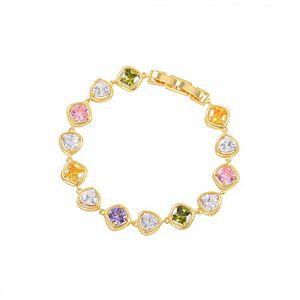 European Style <b>Rainbow</b> Zircon Inlaid <b>Bracelet</b> Gold Tone Bezel Setting Fashion Cuff Jewelry Gift Occasion - Product Image 5
