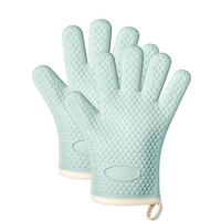 Gants de four en silicone résistants à la chaleur avec doigts, imperméables et antidérapants, doublure en coton pour grillades, cuisson et pâtisserie