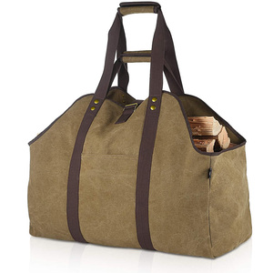New Design Promotion Durable Heavy Duty Waxed Canvas <b>Log</b> <b>Carrier</b> Tote Bag Extra Large Durable Firewood Holder - Product Image 1
