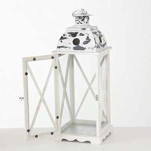 2-Piece Set <b>Large</b> White Wooden <b>Lantern</b> Garden Lamp Table Decoration with Metal and Glass Candle Holder <b>Lantern</b> Set - Product Image 3