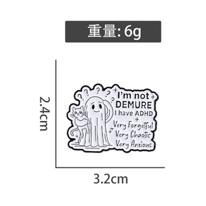 Sming Pins l Ne Suis Pas Demure J'ai Le TDAH Santé Mentale Émail Pin Fantôme Tenant Chat Halloween Broche Revers Badge Bijoux - Product Image 6
