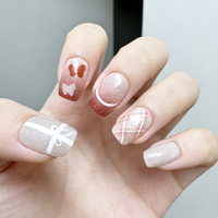10 faux ongles à presser pleine couverture en ABS réutilisables, design de luxe, forme courte carrée/circulaire pour doigts
