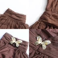 Elegantes Kaffeebraunes Maxikleid mit hohem Kragen und Cape-Ärmeln für Damen, Rückenausschnitt mit Schmetterlings-Dekor, Formelles Abendkleid für Fotoshootings, Großhandel