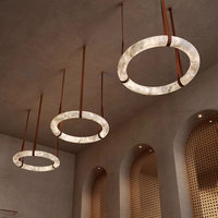 Lustre rond de style américain en albâtre de luxe, luminaire suspendu décoratif pour salle à manger, café