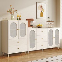 Meuble de cuisine Rosegia 160 cm, buffet moderne rustique en bois brun et rotin, meuble de rangement pour salon, salle à manger, hôtel