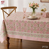 Nappe HuaLai 90x132 pouces en faux coton à imprimé floral champêtre, motif botanique rose poudré, pour table à manger, taille personnalisée