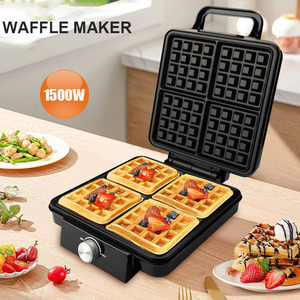Gaufrier électrique carré mini 4 tranches 1500W, antiadhésif, à température réglable, pour usage domestique, type gaufrier belge - Product Image 1