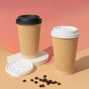 Vaso de Papel para Bebidas Calientes con Tapa, Personalizado con Logotipo, Ecológico, Desechable, de Papel Kraft, con Diseño de Ondas, Color Rosa Dorado - Product Image 1