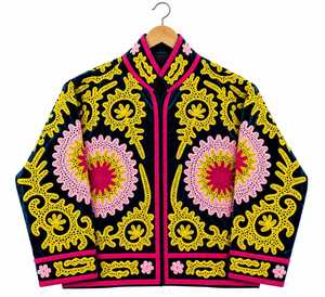 <b>Women's</b> Navy Blue <b>Velvet</b> Embroidered Bomber Jacket Pink V-neck Long Sleeve Cotton Lining Breathable Quick Dry Winter Fashion B2B - Product Image 1