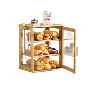 Boîte à pain en bambou Hongshan à trois niveaux avec porte transparente, armoire de rangement de cuisine, étagère anti-poussière pour aliments et pâtisseries - Product Image 5