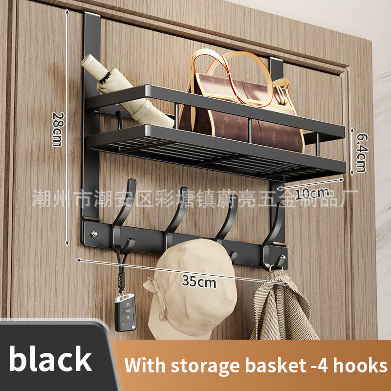 Door hook + shelf [black 4 hooks]