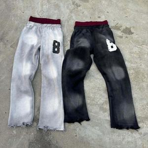 OEM Distressed Double Waisted Custom Printing Logo Acid Wash Flared <b>Sweat</b> <b>Pants</b> <b>Men</b> Sun Faded Washed Baggy Sweatpants - Product Image 1