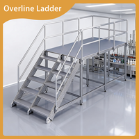Escalera de Plataforma de Aluminio de Alta Resistencia para Producción de Bebidas, con Barandillas de Seguridad Completas