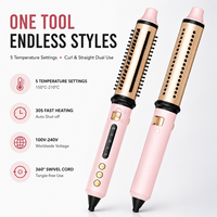 Cepillo de Aire Caliente 2 en 1 OEM ODM, Plancha y Rizador de Pelo, Fabricante, Logotipo Personalizado, Herramienta de Peinado Iónica Rosa