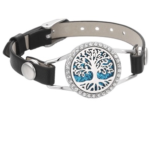 Diffuseur d'huiles essentielles d'aromathérapie, bracelet en cuir noir pour femme, idéal pour un cadeau - Product Image 2