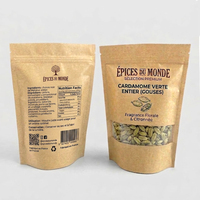Op maat gemaakte ecologische, hersluitbare bruine kraftpapieren zakjes voor noten, granola en andere snacks, met transparant venster en ziplock sluiting.