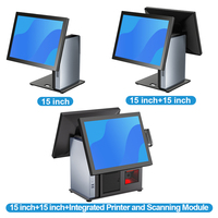 Carav AIO-1520 Sistema POS Todo en Uno con Pantalla Dual, Software Windows, Caja Registradora Táctil Capacitiva para Restaurante