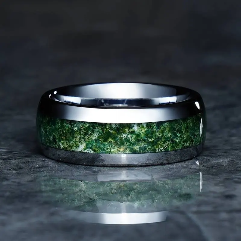 Luxury silver plated tungsten carbide men ring Inlay Moss men Fashion Jewelry with wholesale price