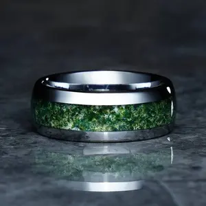 Luxe Verzilverde Wolfraamcarbide Mannen Ring Inlay Mos Mode Sieraden Met Groothandelsprijs