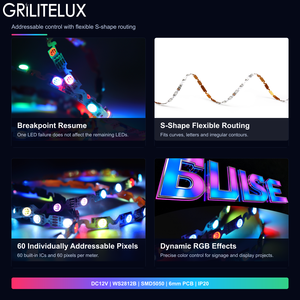 Full Color Zigzag Addressable LED Strip WS2812B 5050 <b>RGB</b> 12V 6mm PCB 60 Pixels/m Flexible Signage Light IP20 - Product Image 2