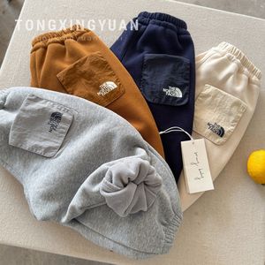 Tongxingyuan Childrens Fleece Lined Winter Pants Solid Color Cotton Knitted Jogger Pants For Boys Toddlers Casual Wear - Product Image 1