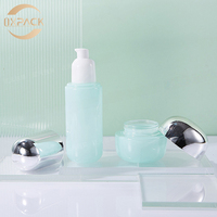 Ensemble d'emballages cosmétiques de luxe en verre de 40 ml, 100 ml, 120 ml – Bouteille de lotion et de sérum à fond épais, pot de crème pour le visage au design unique