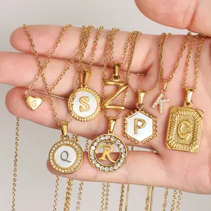 Bijoux en acier inoxydable plaqué or 18K, Zircon 26 lettres Alphabet amour coeur pendentif carré collier Initial pour femmes