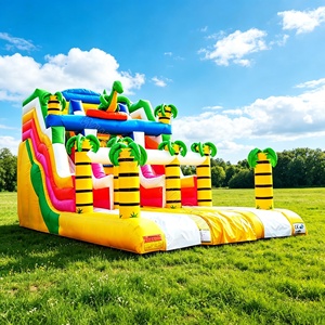 Toboggan gonflable commercial à thème dinosaures et palmiers pour la <span class=keywords><strong>location</strong></span> de fêtes d'enfants - Product Image 1