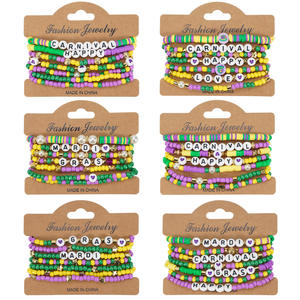 Ensemble de bracelets de fête perlés en <span class=keywords><strong>poterie</strong></span> douce de Style bohème Happy Mardi Gras pour femmes Bracelets perlés initiaux pour Bracelets perlés - Product Image 2