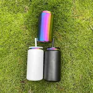 Canette isotherme en acier inoxydable de 16 oz, revêtement poudré, effet arc-en-ciel, pour gravure laser, entrepôt USA - Product Image 4