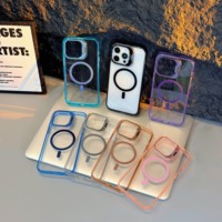 Coques de téléphone transparentes avec support caméra pour iPhone 15 Pro 16 17 Air, étui de protection magnétique pour téléphone portable, coque arrière transparente