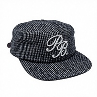 Casquette de baseball de luxe personnalisée à dessus plat en tissu de laine pied-de-poule avec sangle en cuir, logo brodé 3D, design pillbox, unisexe, décontractée