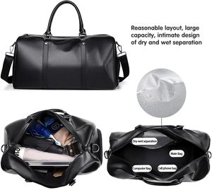 Sac de voyage de sport de luxe en cuir PU imperméable à grande capacité avec logo personnalisé, fermeture éclair, poche humide, sac de <span class=keywords><strong>week</strong></span>-<span class=keywords><strong>end</strong></span> pour hommes - Product Image 2