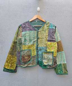 Veste Kantha matelassée en patchwork de coton fait main indien 2026, personnalisable, imprimé indien au bloc, style bohème, pour femme, manteau d'hiver - Product Image 1