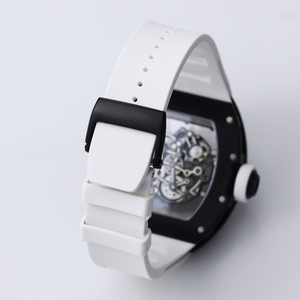 Montre sportive 5A Super RM noire et blanche minimaliste en céramique saphir anti-reflet avec cadran creux en forme de barillet - Product Image 5