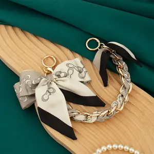 RW Women Handbag Decor Accessory Bow Tie Bag Pendant Keychain Silk Scarf Braid Metal Chain Purse Handle For Designer Bags