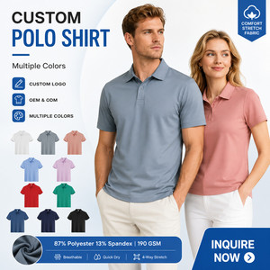 Polo personnalisé avec logo, 87% polyester, 13% élasthanne, séchage rapide, 190 GSM, extensible dans les 4 sens, unisexe, pour le golf, uniforme de travail, vente en gros - Product Image 1