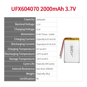 Tốt nhất của Trung Quốc chất lượng cao 2000mAh 3.7V ufx 604070 <span class=keywords><strong>Lithium</strong></span>-<span class=keywords><strong>ion</strong></span> <span class=keywords><strong>polymer</strong></span> di động nóng Bán máy đặt hàng nhà sản xuất pin - Product Image 2