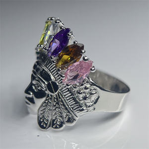 Anel de Titânio Banhado a Ouro com Incrustação de Cristal e Diamante Lapidado FH Hiphop Indian Chief – Joia de Casamento de Alta Qualidade para Festas e Aniversários - Product Image 5