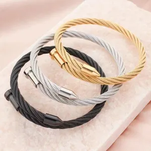 Personality Hip Hop Wire Rope Open Bracelet Hot Sale Nail Head Stainless Steel Adjustable Bracelet