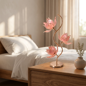 Lampe de table décorative moderne à fleurs, abat-jour en acrylique rose, base en métal, commande tactile, intensité réglable, lumière chaude 3000K, éclairage de bureau pour chambre à coucher - Product Image 6