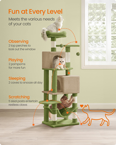 <span class=keywords><strong>Feandrea</strong></span> Arbre à chat multi-niveaux en peluche de 151 cm de haut avec 5 poteaux à gratter, vert herbe et marron camel - Product Image 4