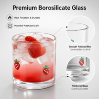 Schattig fruitprint glazen tumbler, aardbei-kersenpatroon, kort drinkglas voor sap, cocktails, huishoudelijk gebruik