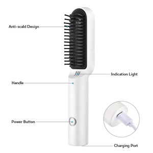 Brosse à air chaud ionique pour cheveux épais et bouclés, lissage des cheveux chauffant, ions négatifs, manche en métal, brosse en nylon, alimentée par batterie - Product Image 6